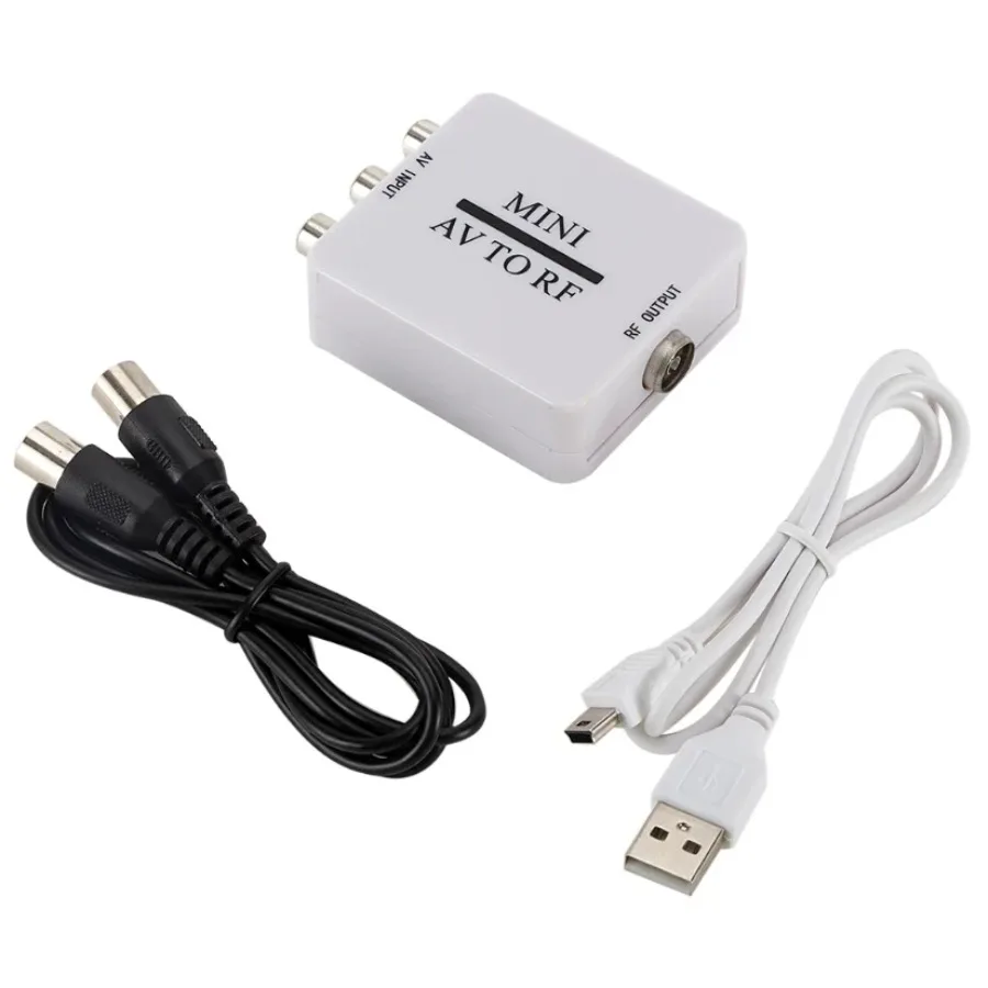 Grwibeou Mini RCA AV CVSB To RF Video Adapter Converter HD Video Converter Box 67.25/61.25MHz AV To RF Scaler TV Switcher