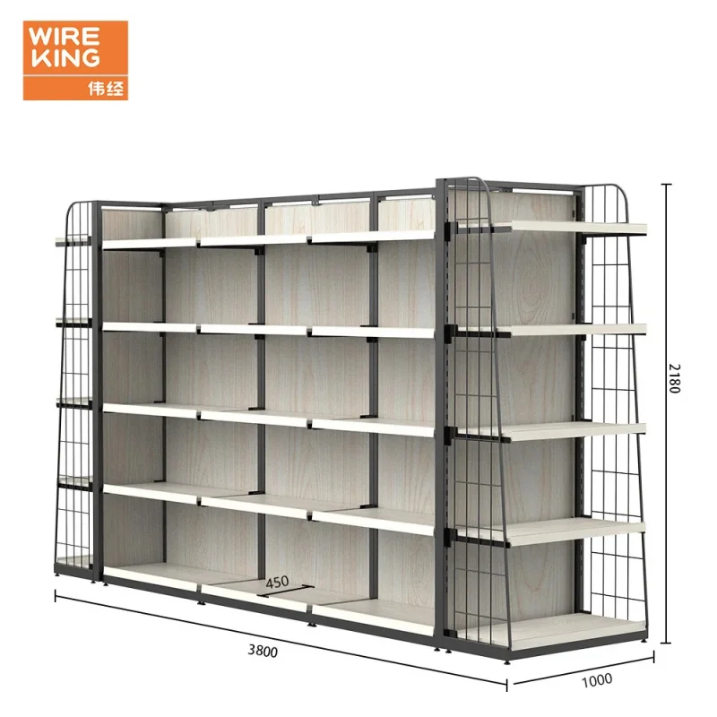 custom.Supermarket Shelf With Iron and Wood Structures Gondola Shelves Display Racks Supermarket  Shelves Snacks Beverages