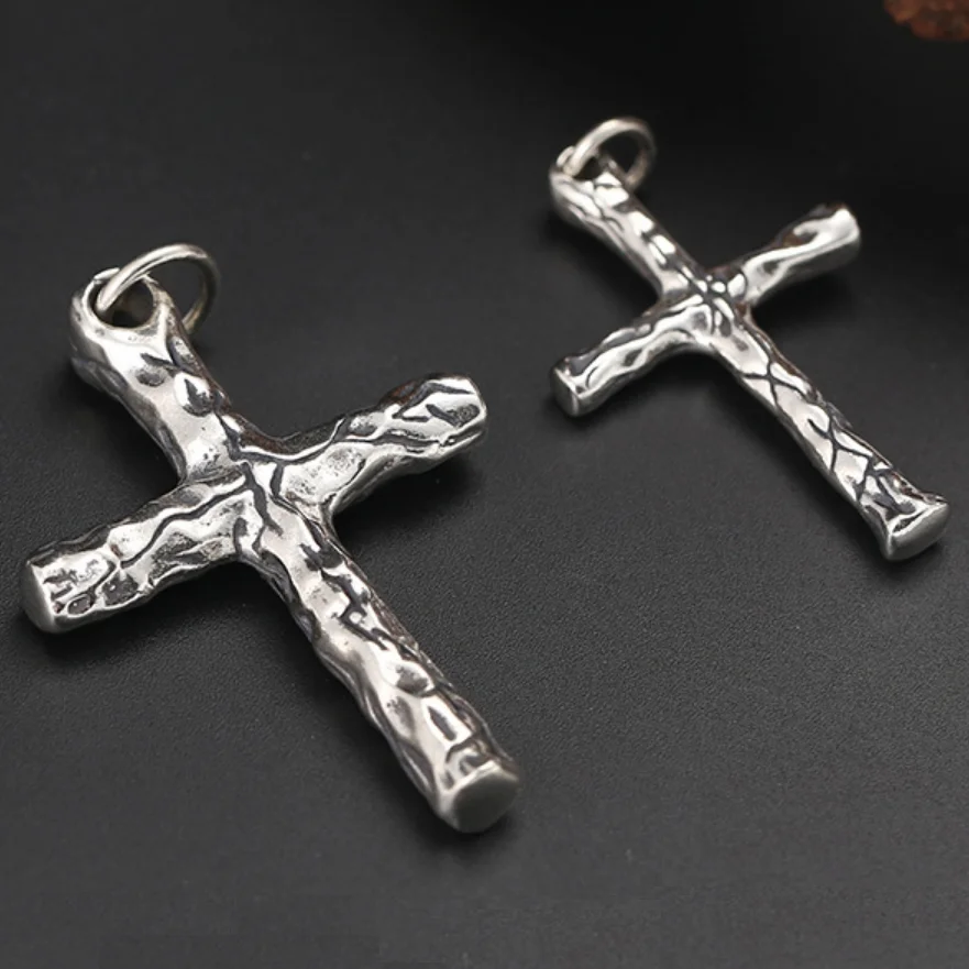 Unibabe S925 Solid Silver Retro Carved 3D Cross Pendant For Man Woman Thai Real Pure Silver Christ Jesus Cross Pendant Jewelry