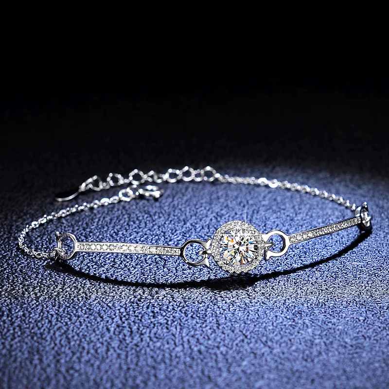 18K Gold Inlaid Bracelet, Moissanite Bracelet, Round Bag, Simple and Fashionable Women's Platinum PT950 Diamond Jewelry