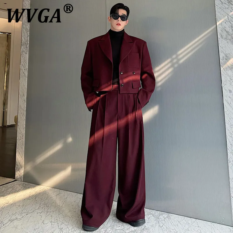 

WVGA новый мужской короткий пиджак весна осень утолщенный нишевый дизайн корейский повседневный широкий костюм брюки комплект из двух предметов Ins Y2K W10787