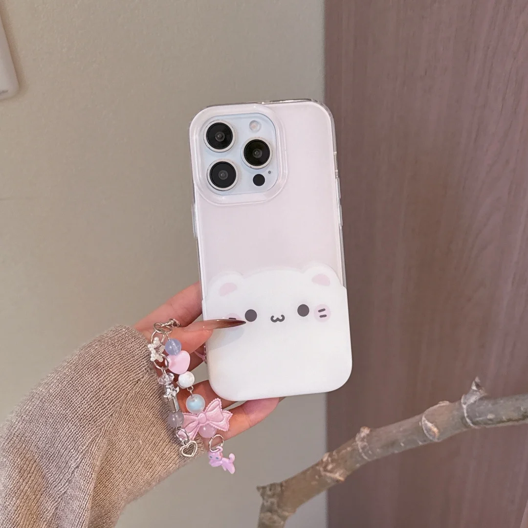 

New Cute Pink white Cats Kitten Bow Pendant Phone Case For iPhone 17 16 15 14 13 Pro Max Plus 17 Air Shockproof Cover﻿﻿