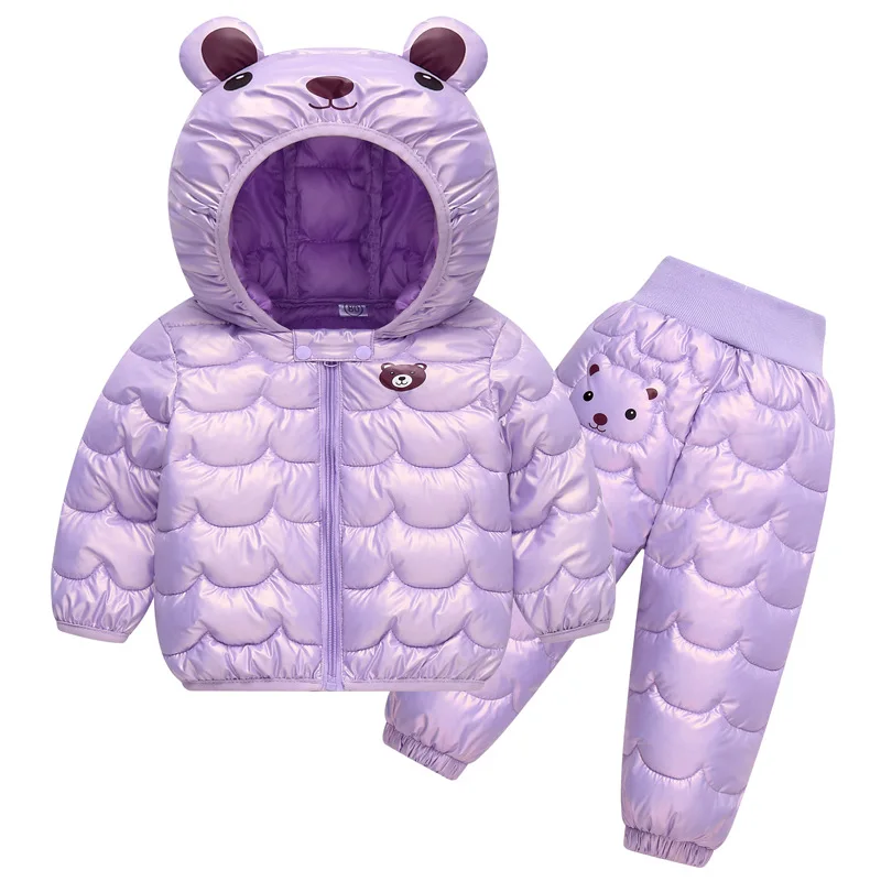 2023 New Children\'s Winter Set Boys and Girls\' Down Coat Cartoon Bear Hooded Coat+Pants Baby Snow Thickened Warm Set 0-5Y