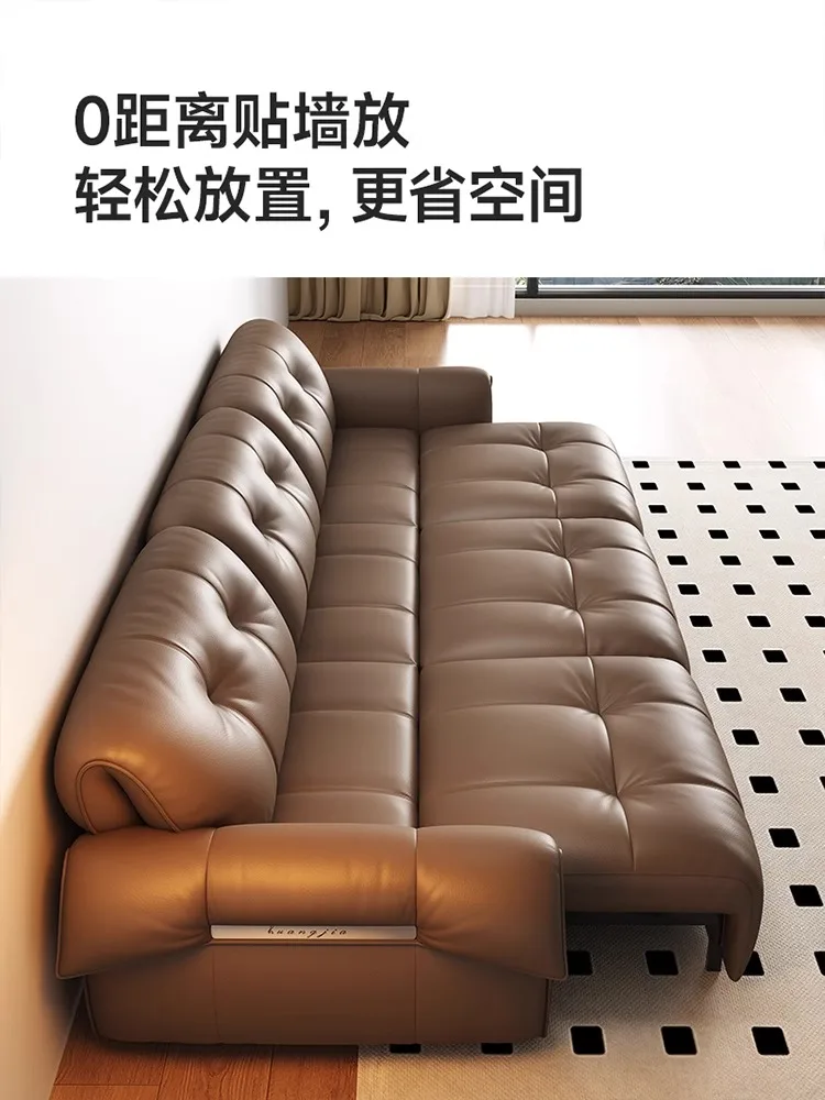 Polar bear electric multi-functional, dual-purpose living room retro Italian, simple, retractable straight-row leather sofa