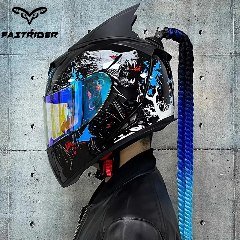 Motorcycle Unisex Full Helmet Electric Bicycle Summer Double Lens Running Helmet Four Seasons Bluetooth Size S-2XL