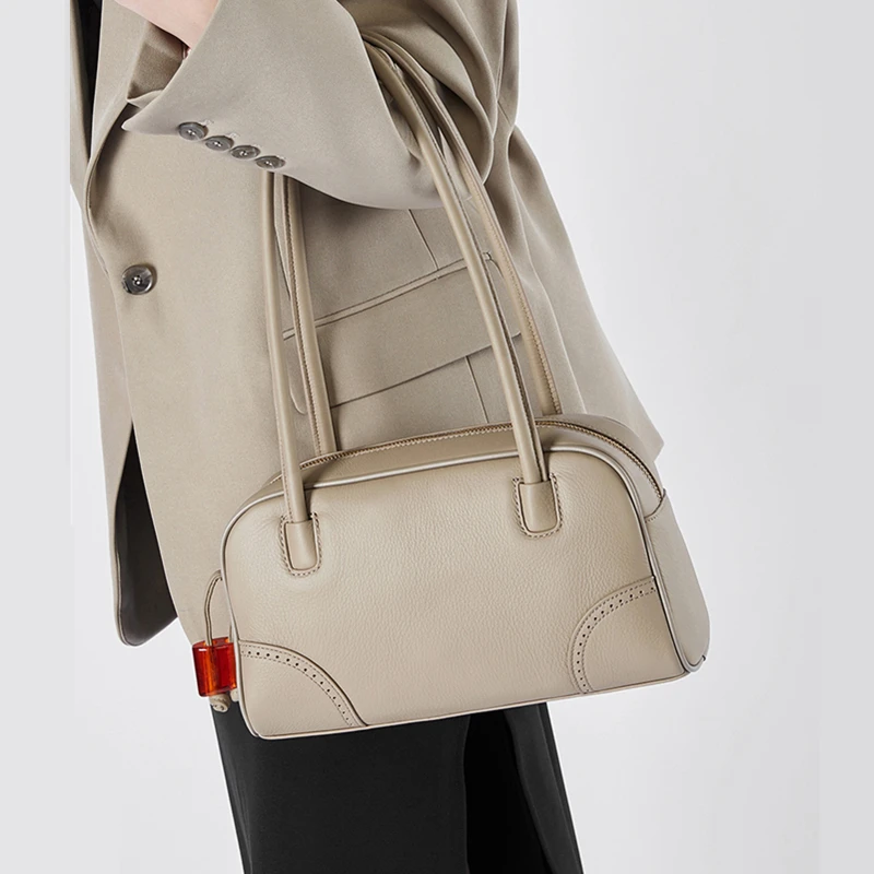 

Burminsa Cowhide Genuine Leather Pillow Underarm Shoulder Bags For Women 2025 Luxury Designer Boston Work Tote Ladies Handbags