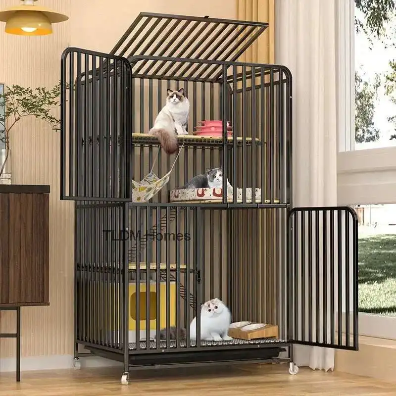 

Modern Iron Square Tube Mesh Cat Cages Creative Pet Villa Luxury Cat House Large Space Free Activity Cat House Pet Supplies