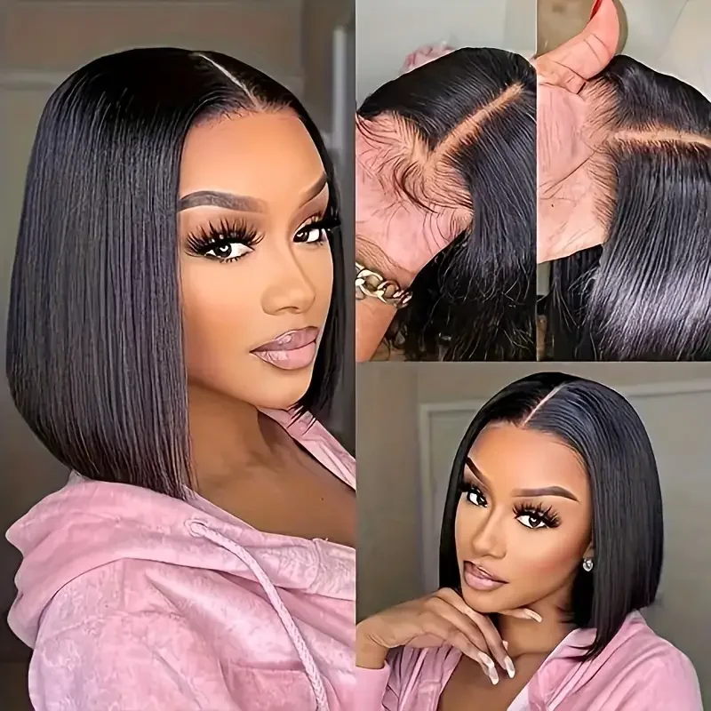 Wear And Go Glueless 100% Human Hair Wig HD Lace Bone Straight Short Bob 13x4 Lace Frontal Wig Ready To Go Wigs Pre Cut No Lace