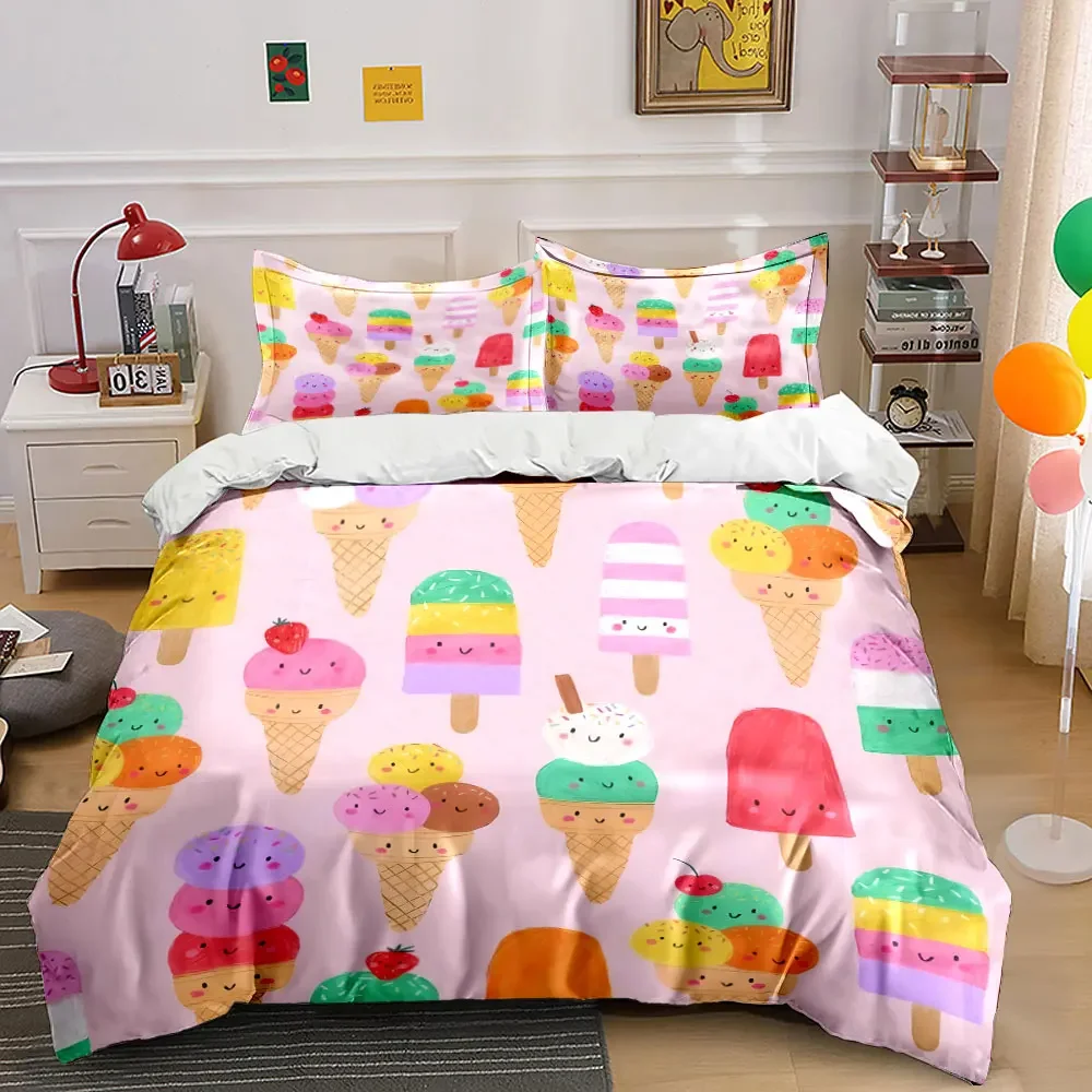 

Colorful Ice Cream Prints Set Soft Comfortable Duvet Cover Bedding Set Included 1*Duvet Cover & 2*Pillowcases, gift