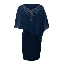 Women's Summer Plus Sized V-Neck Overlay Asymmetric Buttock Dress Chiffon Sequins Dress Elegant Dresses For Women Vestidos Muje