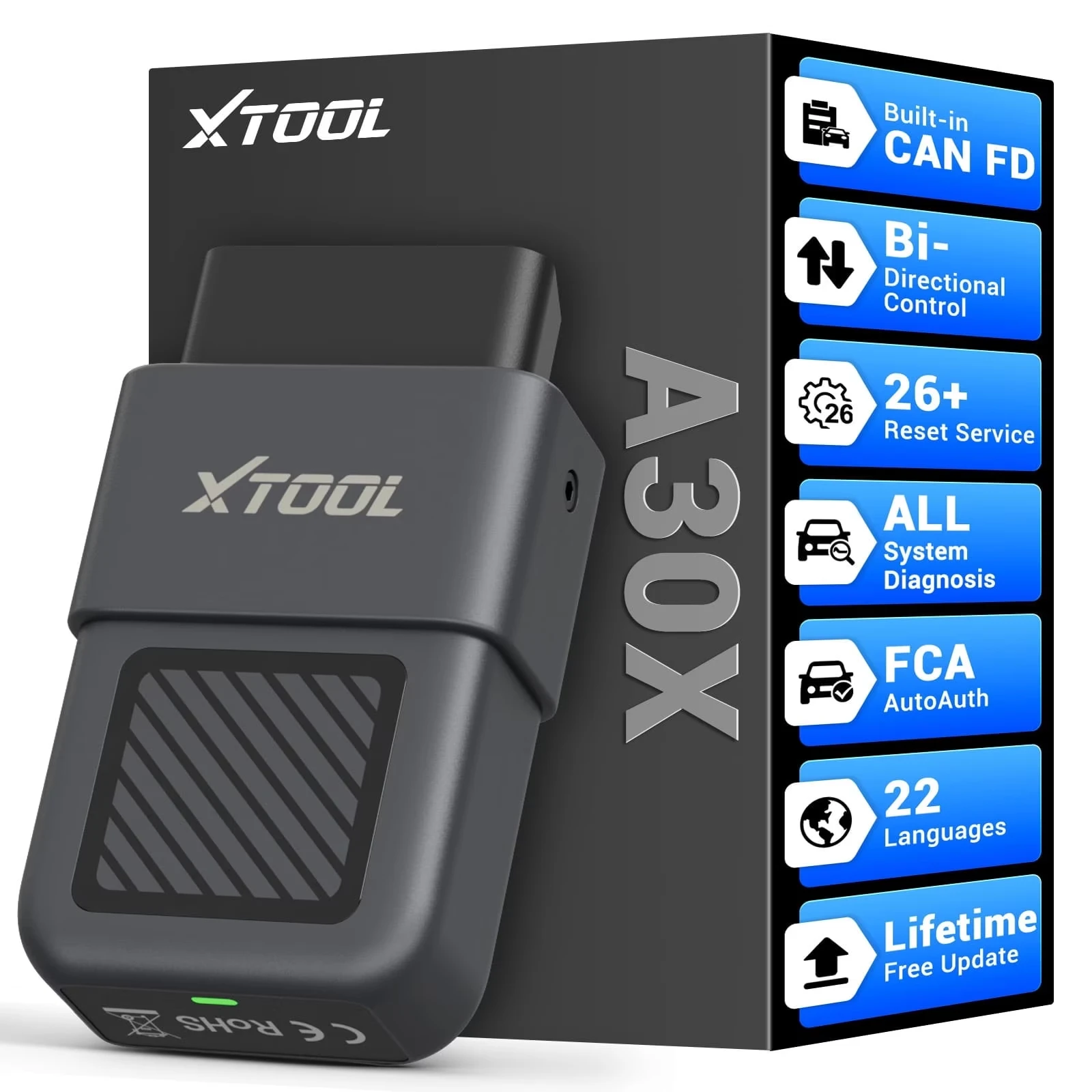 XTOOL A30X  XTOOL Anyscan A30X Scan Tool Support CAN FD and DOIP Reading for FCA Vehicle OBD2 Scanner Features 26 Reset Services