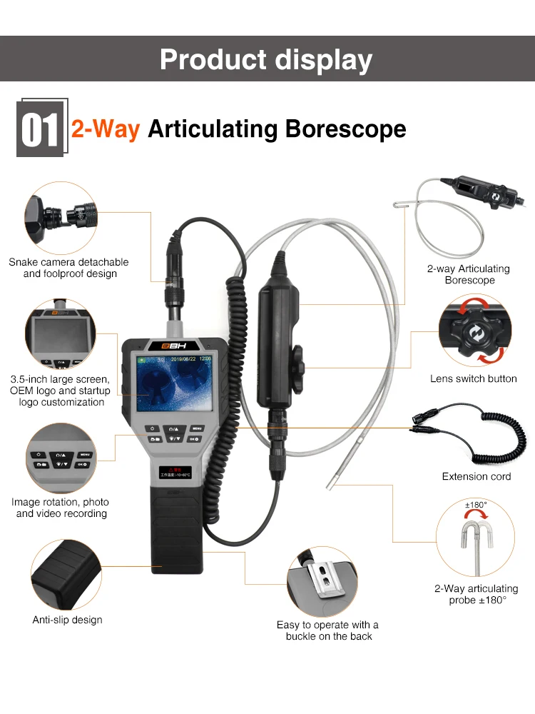 borescope endoscope 2 way articulation turbocharger tool mega pixel diagnostic inspection camera