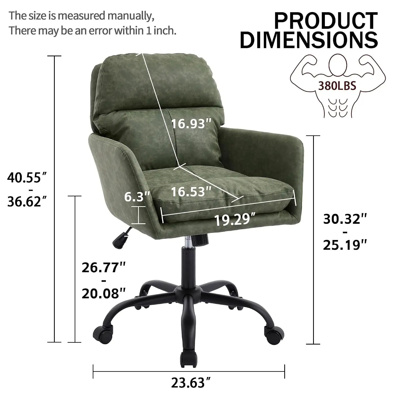 PU Leather Office Chair Thick Padded 360° Swivel Height Adjustable Heavy-Duty Metal Base Ergonomic Home Office Study, Customized