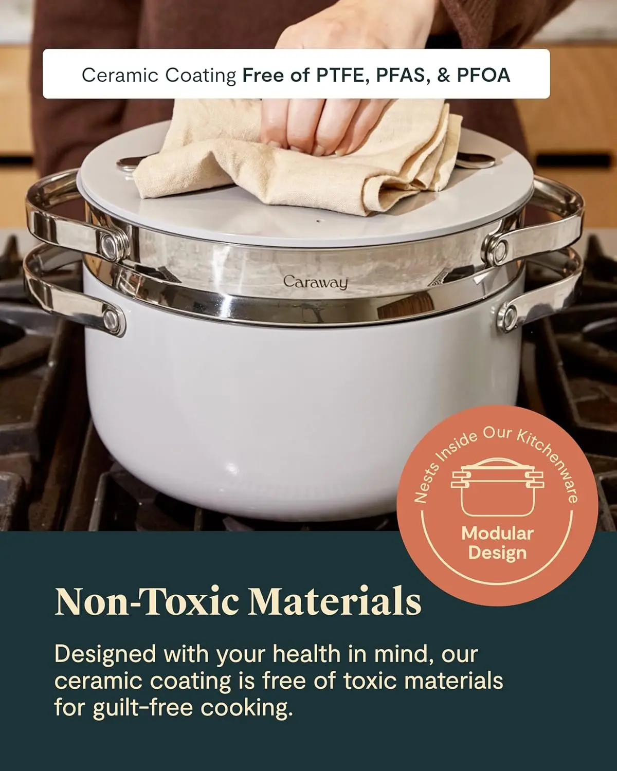 Olla para horno holandesa de cerámica antiadherente con tapa y vaporera (6,5 qt, 10,5") - No tóxico, sin PTFE y PFOA - Caja fuerte para horno y compatible con A