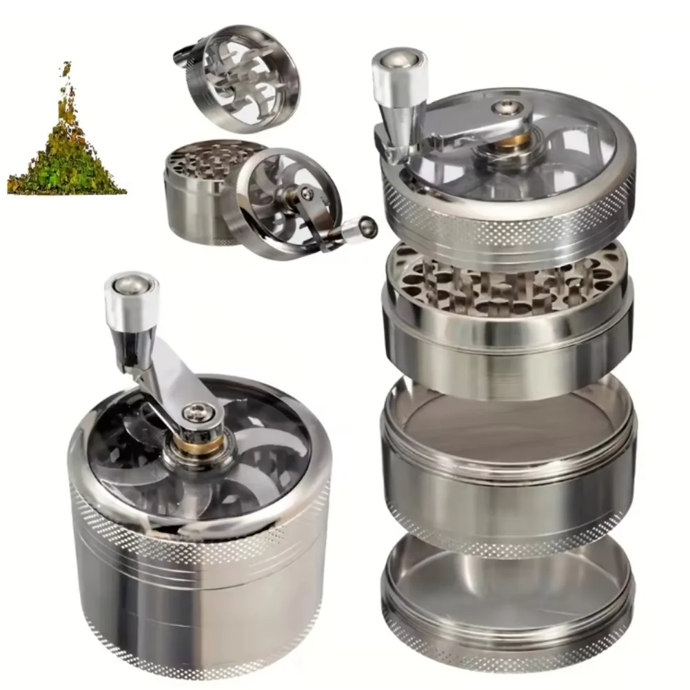 4-Layer Zinc Alloy Nut Hard Spice Grinder with Handle Magnetic Lid Fine Mesh Filter For Ginger Rock Salt Peppercorn Hand Tools