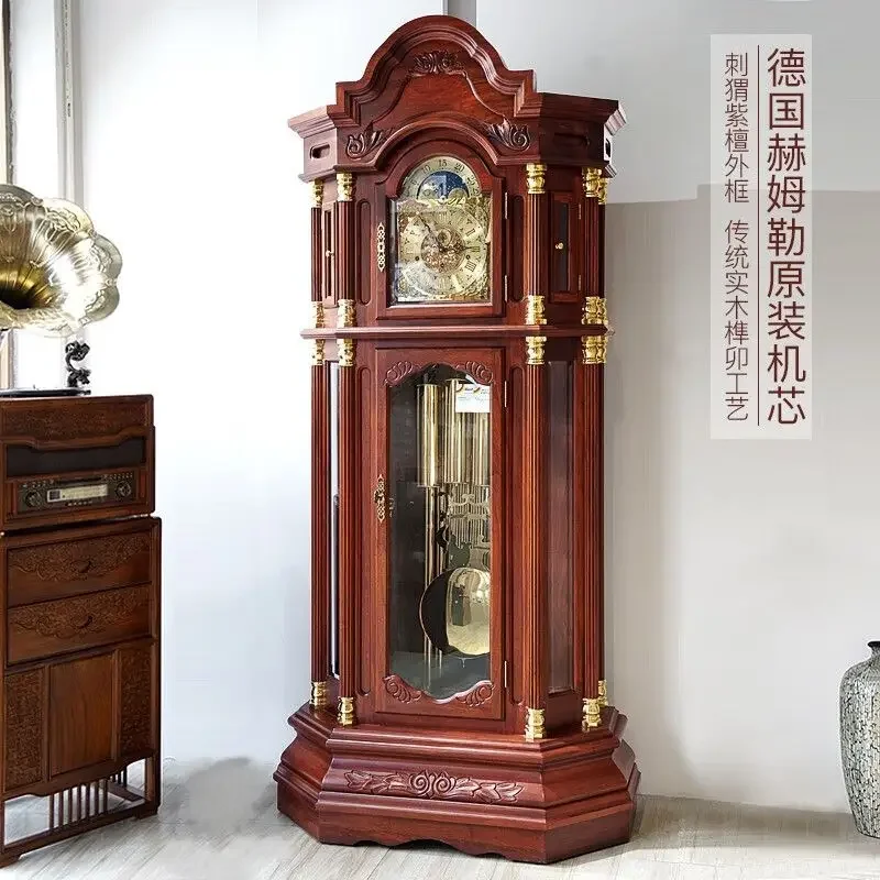 Hedgehog red sandalwood floor clock nine-tone pipe clock mechanical clock
