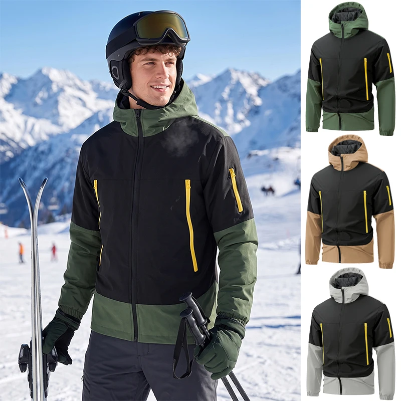 Men's Outdoor Hiking Skiing Windbreaker Windproof Softshell Lightweight Jacket Zip Up Hooded Coat Outwear with Multi Pockets