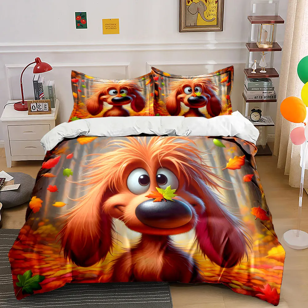 

Autumn forest with cute dog Print Bedding Set 1 Duvet Cover 2 Pillowcases for Adult and Children Luxury Gift Full Size