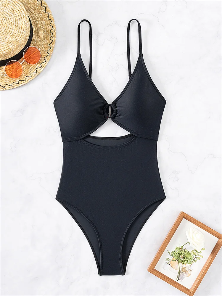 Maiô oco de uma peça para mulheres, sexy sling monokini, maiô feminino, bodysuit de praia sem costas, moda praia verão, novo, 2024