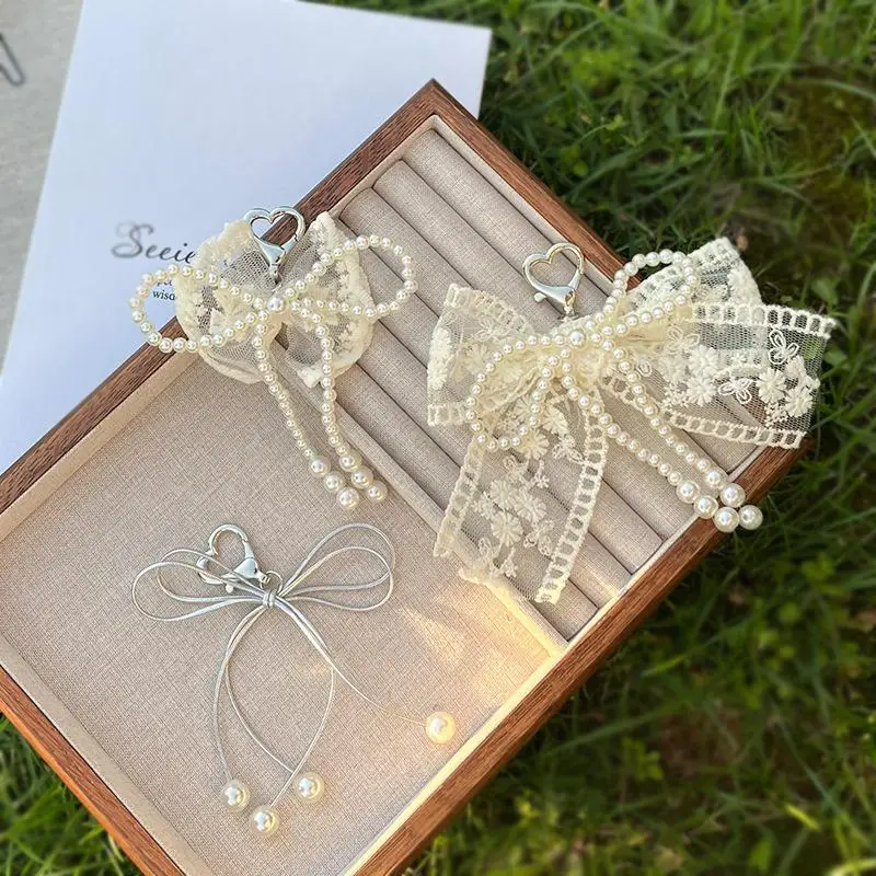 Lace Bow Bag Accessories Mobile Phone Pendant Lace Keychain Bow White Bag Pendant Mobile Phone Chain Bag Accessories