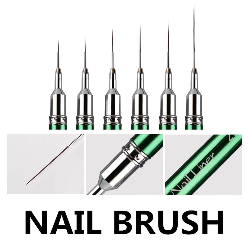 6/9/12/15/18/25 مللي متر الأخضر مقبض معدني الفن بطانة دهان داي فرشاة رسم خطوط شريط زهرة اللوحة القلم UV فرشاة جل #3
