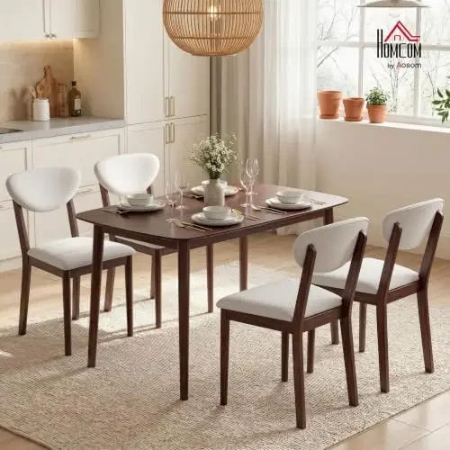 5-Piece Dining Table Set for 4, Mid-Century Modern Kitchen Table and Chairs with Padded Seats and Backrests, Solid Wood
