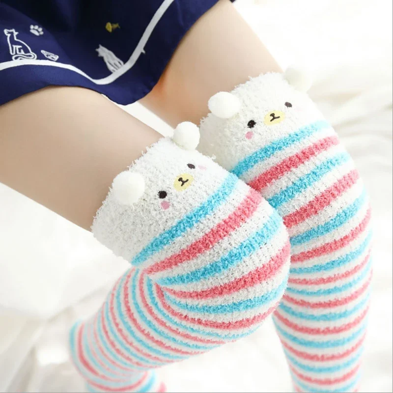 

27 Color Autumn and Winter Cartoon Coral Fleece Over The Knee Ladies Cute Thigh Socks Thickened Warm and Comfortable Long Stripe