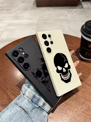 New Black Skull Phone Case For Samsung Galaxy S24 S23 S22 Ultra Plus S20 FE A15 A35 A51 A54 A55 A71 A72 A73 Silicone Cover