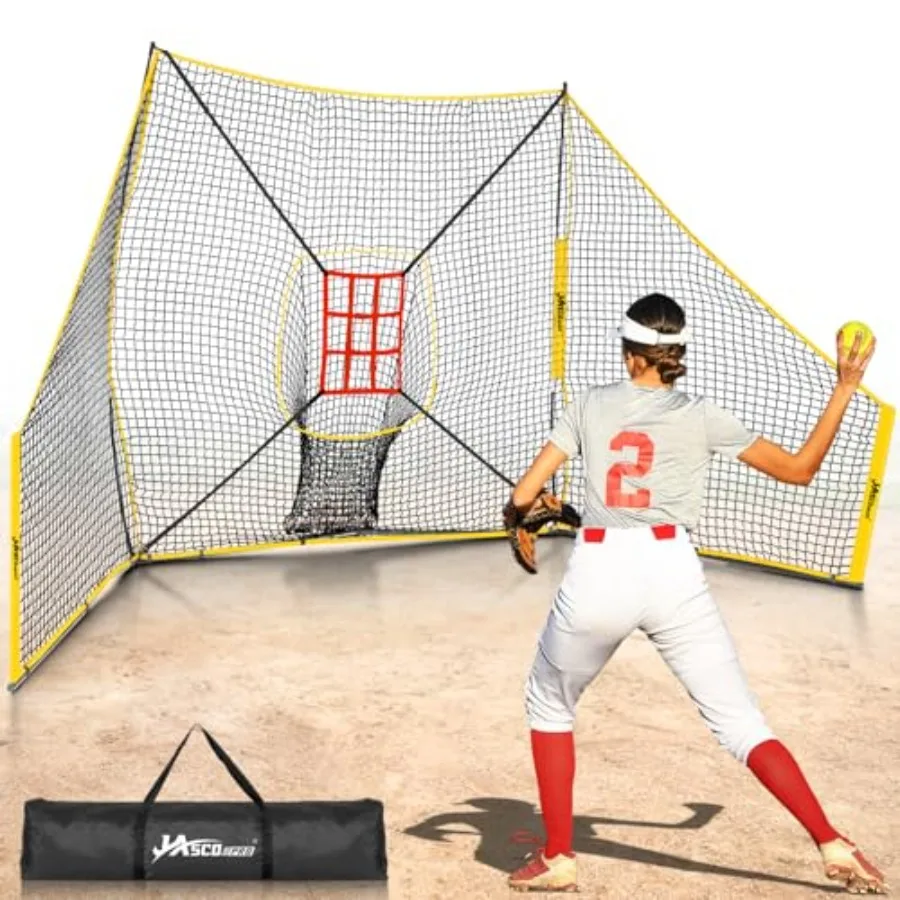 

Durable Baseball and Softball Practice Net with Barriers, 12 X7 FT Training Net with Strike Zone Target, Large Ball Collection
