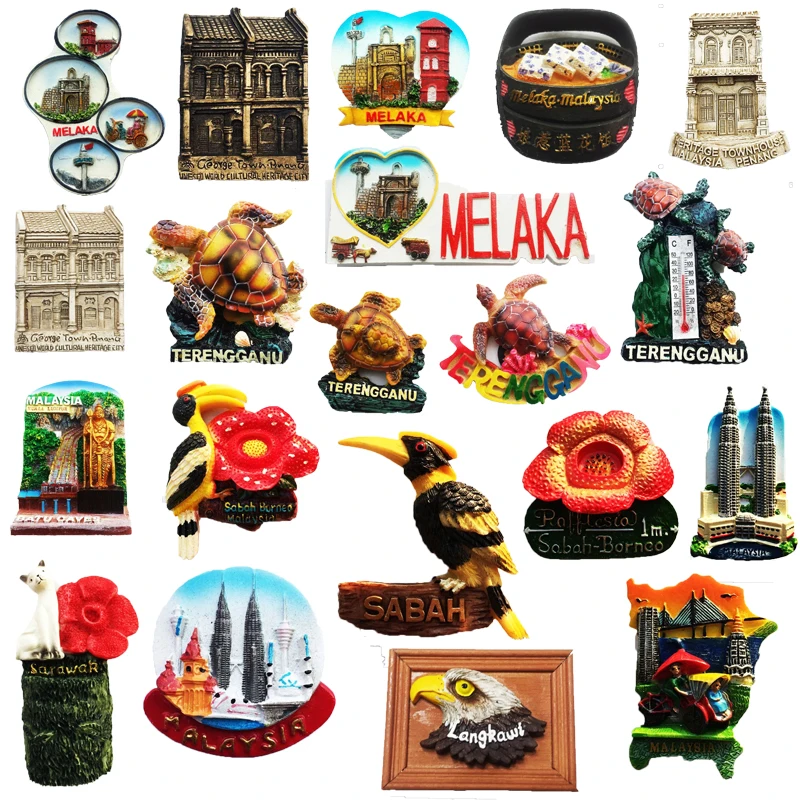 Malaysia Creative Fridge Magnet Resin Tourism Souvenir Magnetic Magnets for Refrigerator Sabah Malacca Twin Towers Handicrafts