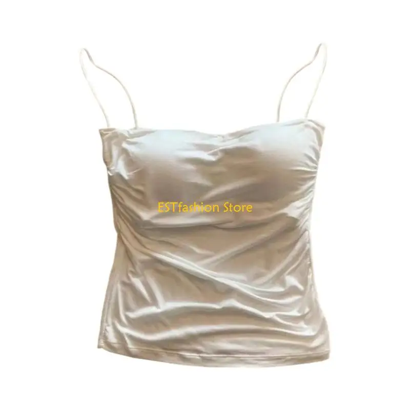 Y5GC Padded Tops with Built in Bra Summer Camisole Double Layer Shirts