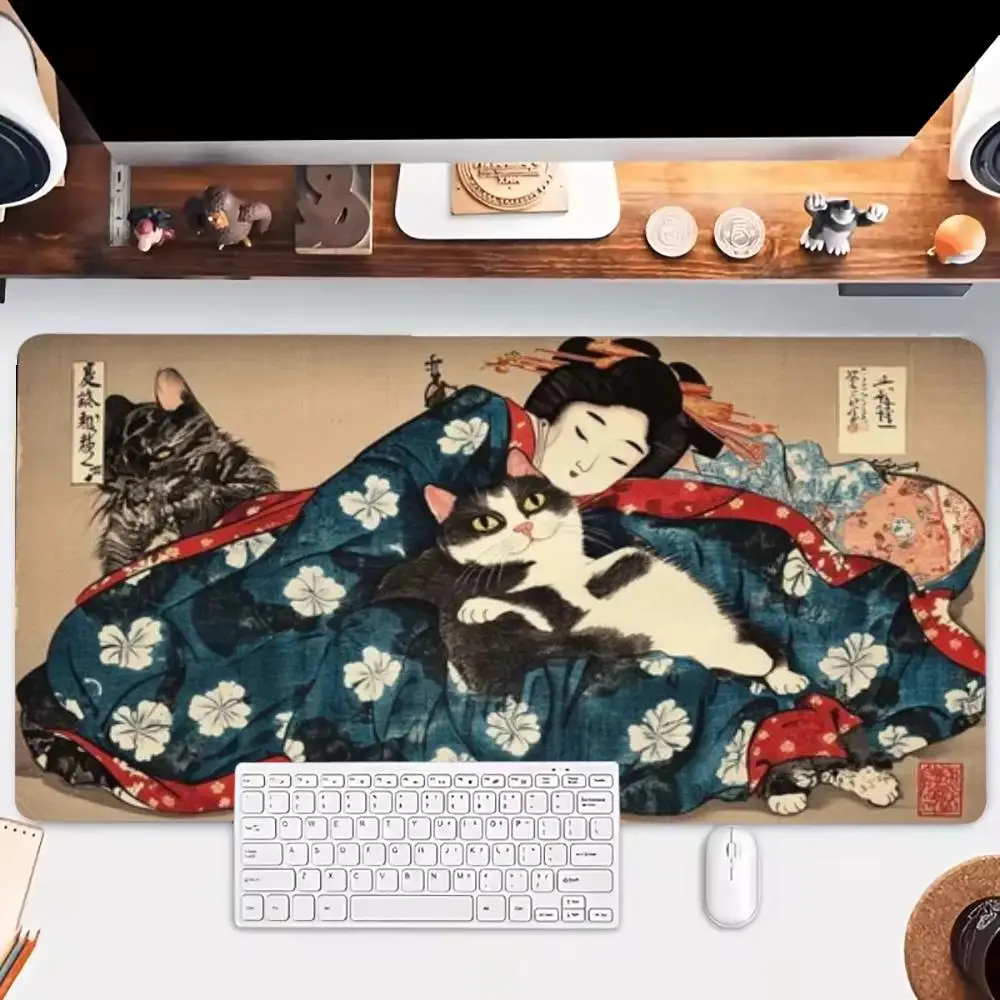 Mouse Pads Game Card Pad For Games Cute Japanese Cat Art Pattern Large Size Office Desktop Bedroom Learning Laptop Pad