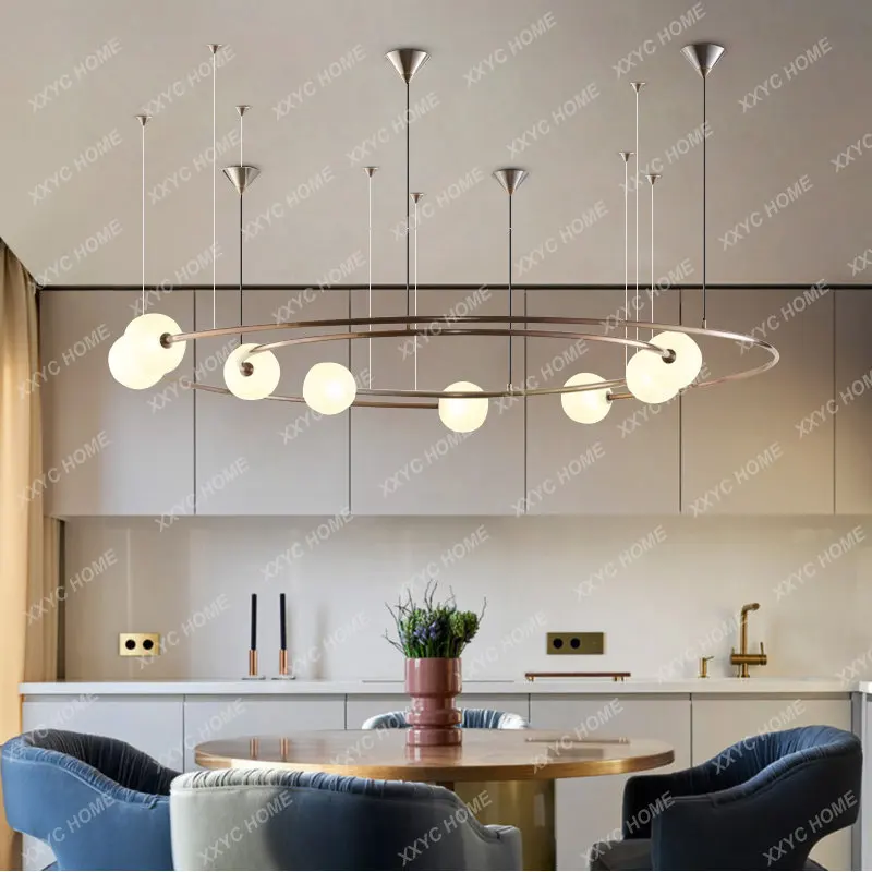 Modern Minimalist Dining Room Chandelier Creative Personality round Light Luxury Living Room Bedroom Model Room Hotel Lamps