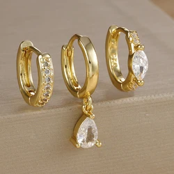 3PCS Sets Stainless Steel Water Drop Hoop Earrings For Women Fashion Girl Punk Rock Ear Buckle Wedding Jewelry Gift