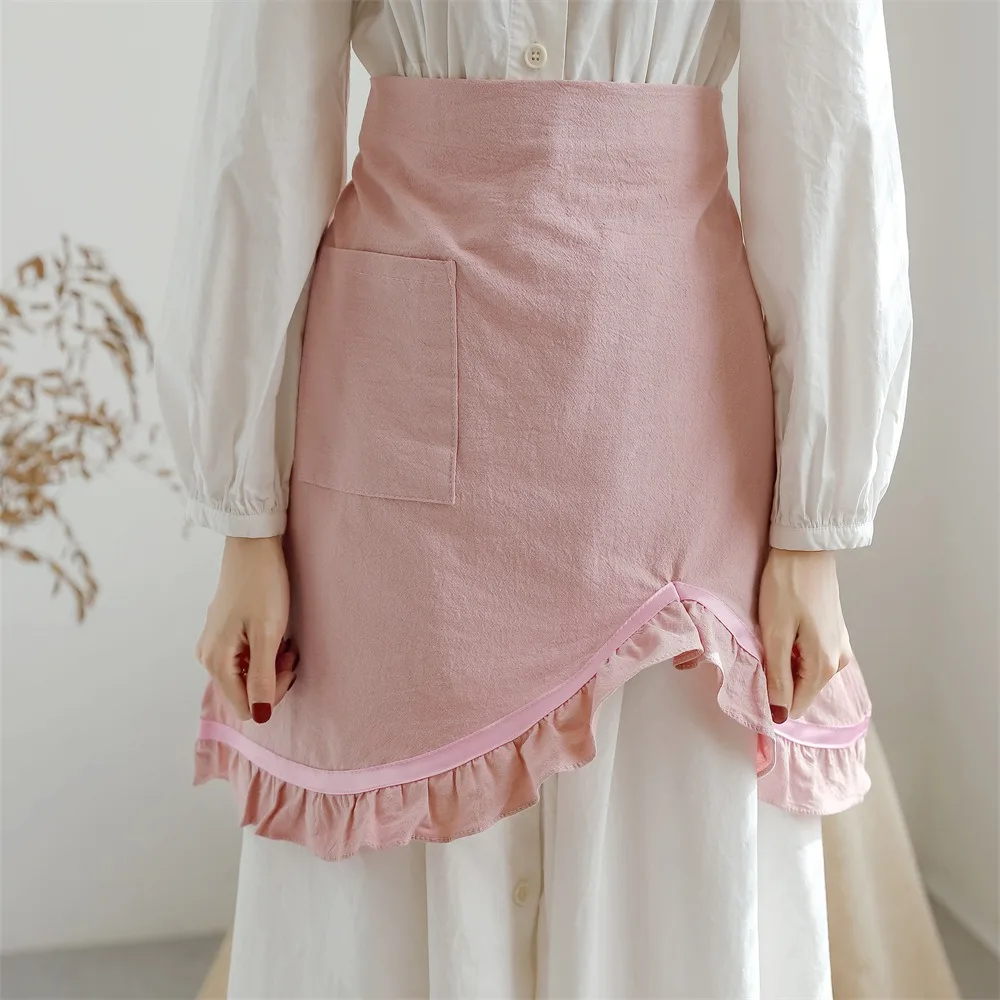 Home Use Elegant Waist Apron Irregular with Ruffles Half Aprons Anti Oil Breathable Cafes Apron Kitchen