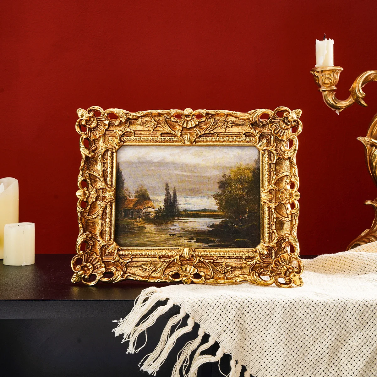 Carved resin photo frame, European-style light luxury embossed photo stand, dual-use for tabletop and wall hanging