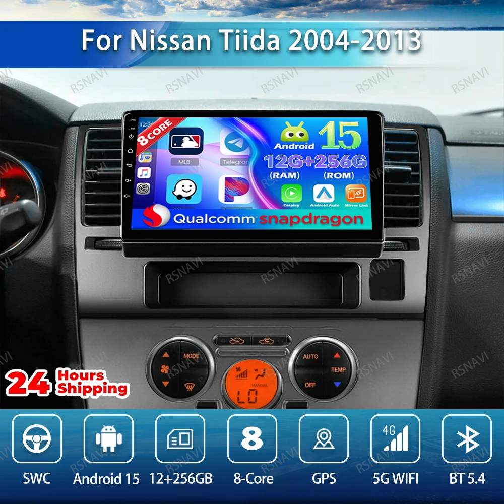 Radio de coche Android 15 para Nissan Tiida 2004-2013 RDS Carplay inalámbrico Snapdragon Autoradio 9/10 pulgadas IPS navegación AUTO DSP DVD