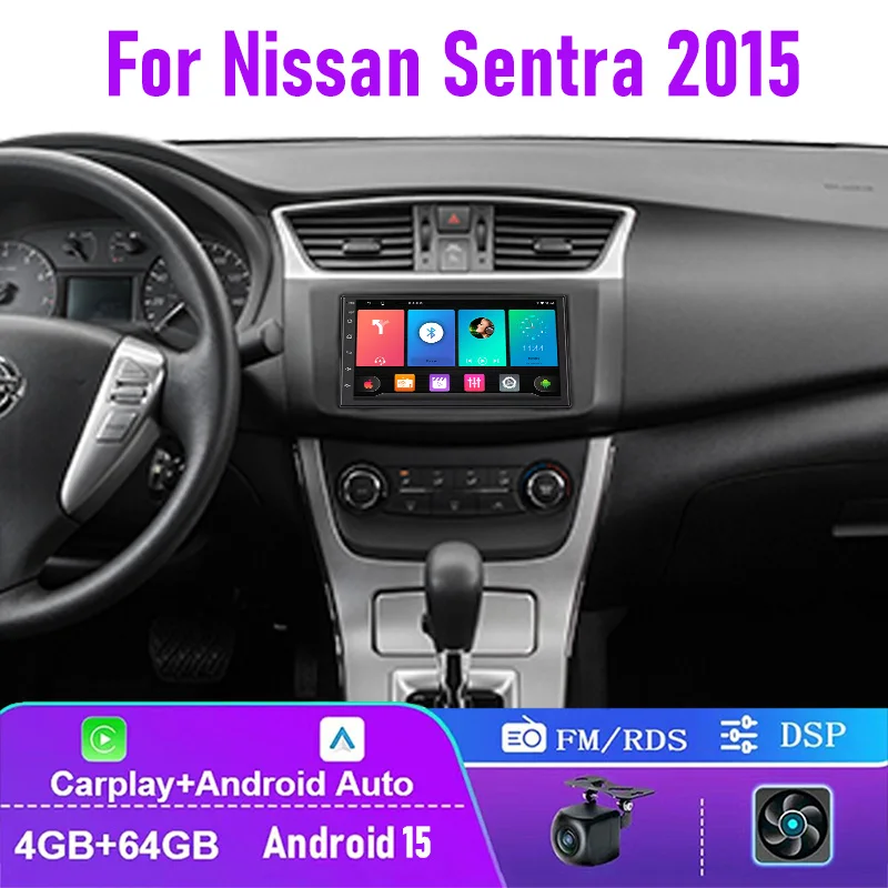 

7" 4-64GB For Nissan Sentra 2015 Car Radio Wireless Carplay Android 15 Auto Steering Wheel Control 2DIN FM GPS BT Head Unit