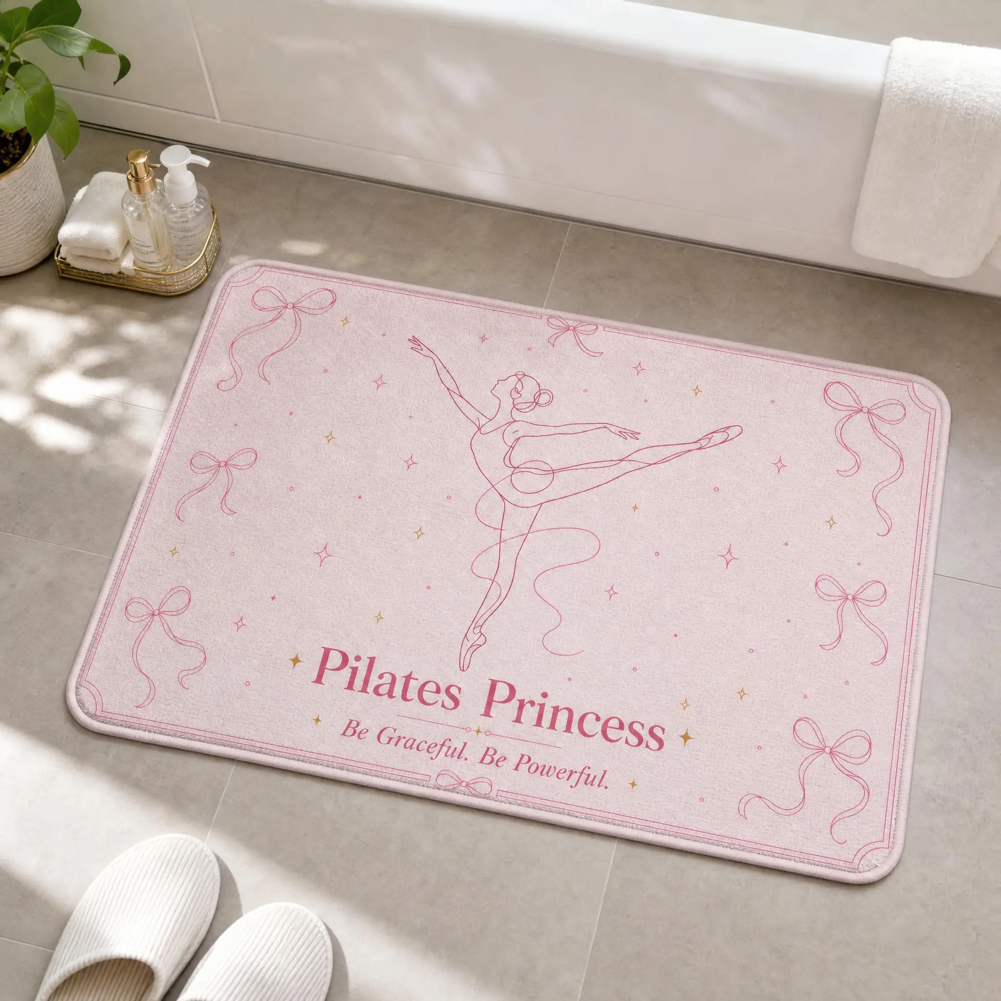Pink Bow Ballet Line Art Floor Mat, Suitable For Decorating Living Rooms And Bedroom Entrances, A Unique Holiday Gift view 5