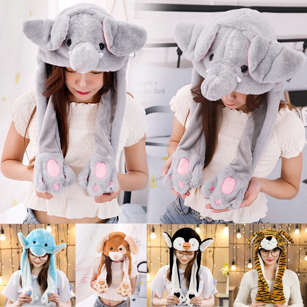 Simpatico caldo in movimento che salta animali di peluche cappello orecchio coniglio pizzico airbag berretto divertente