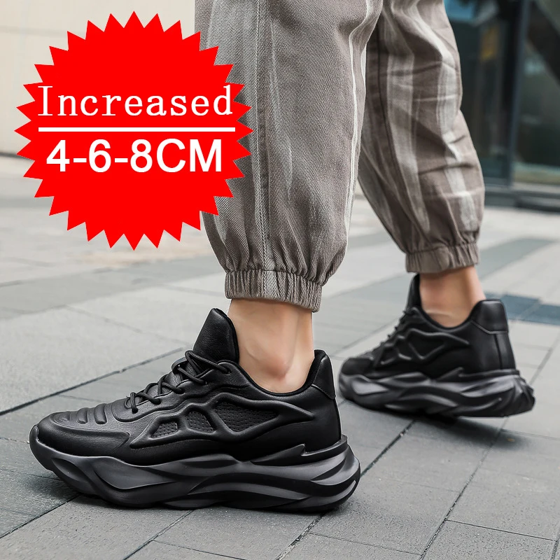 New Invisible Height Increasing Shoes For Summer Genuine Leather Shoes Breathable Mesh Casual Fashion Sport Platform Shoes 37-44