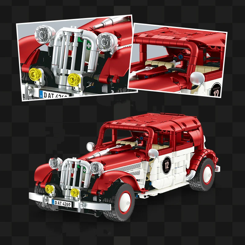 Blocco tecnico 1934 Francia 11CV Rc Modello di auto d'epoca Radio 2.4ghz Veicolo telecomandato Costruzione di mattoni Giocattoli RC