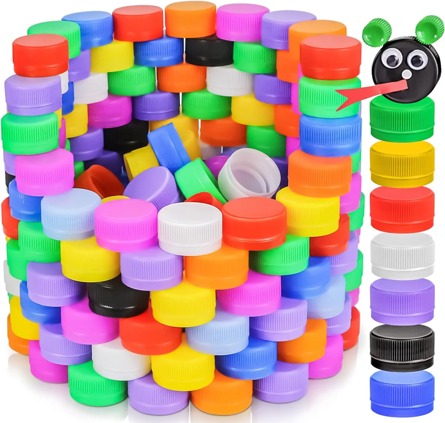 200Pcs Plastic Bottle Caps for DIY Craft Environmental Protection and Development of Children’s Intelligence (Mixed Color)