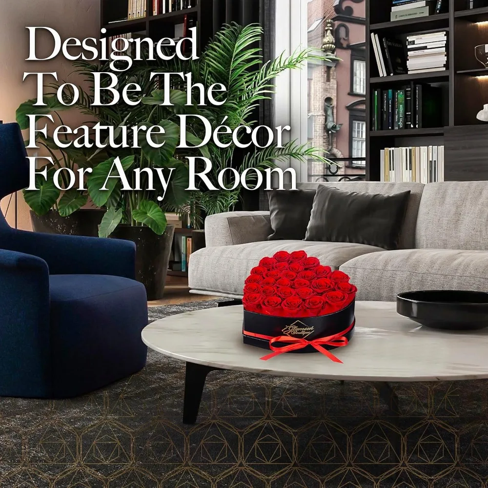 صندوق على شكل قلب 27 زهرة للأبد - هدية ورود محفوظة لها، زهور حمراء محفوظة #5