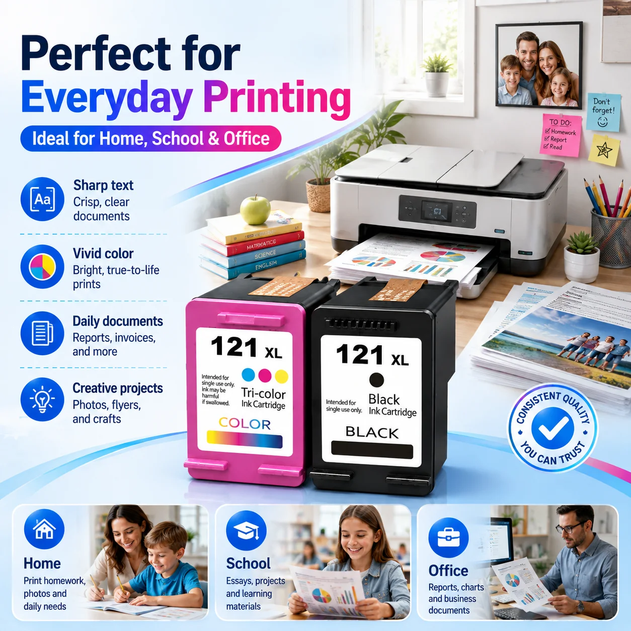 121XL Compatible Ink Cartridge Black + Tri-Color for HP DeskJet F2423 F2483 F2493 F4213 F4275 F4283 F4583 F2560