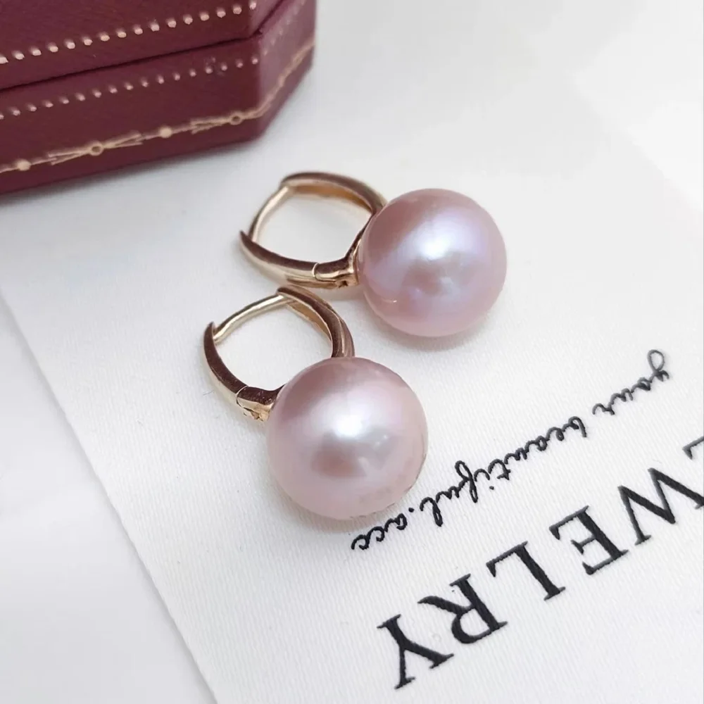 

Enchanting AAAA 9-10mm/10-11 mm Natural South Sea Round Pink Pearl Earrings 925s