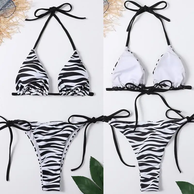 

X9FF Сексуальный купальный костюм на тонких бретельках Пляжная одежда с лямкой на шее Популярные разделенные купальники