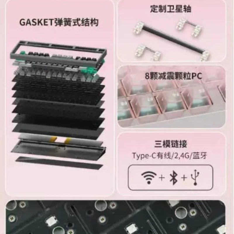 NEW Ro75 Pro Mechanical Keyboard Custom Tri-mode Quick Release Structure Mahjong Sound Hifi Sound Gasket Hot-swap RGB Keyboard