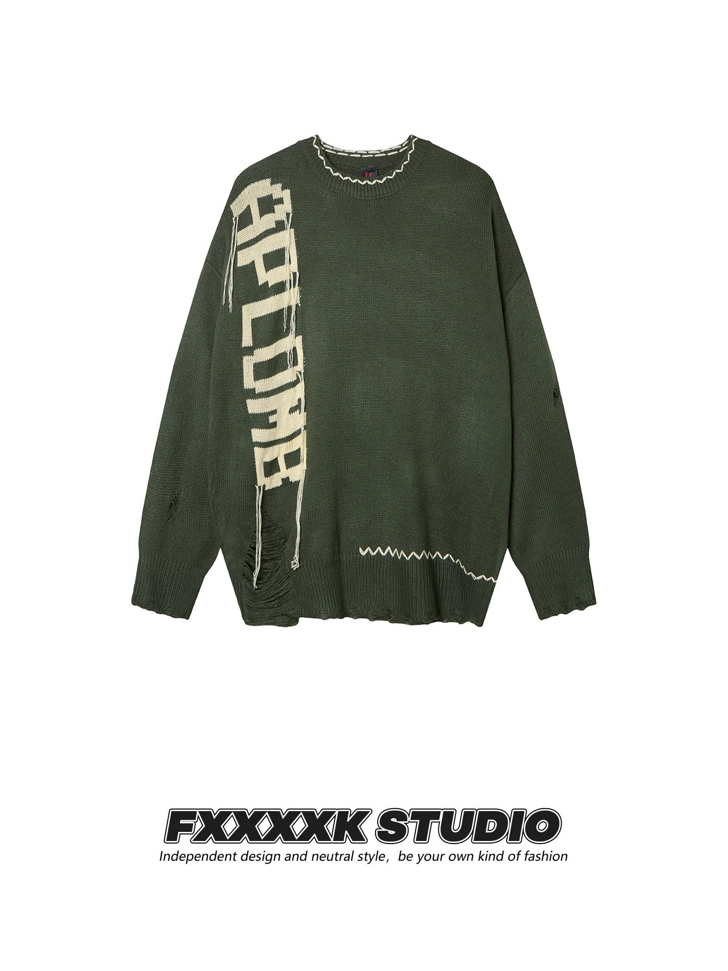 

Вязаный свитер в американском ретро-стиле с вышивкой и бахромой, с перфорацией, для пар, осенний, мягкий, удлиненный