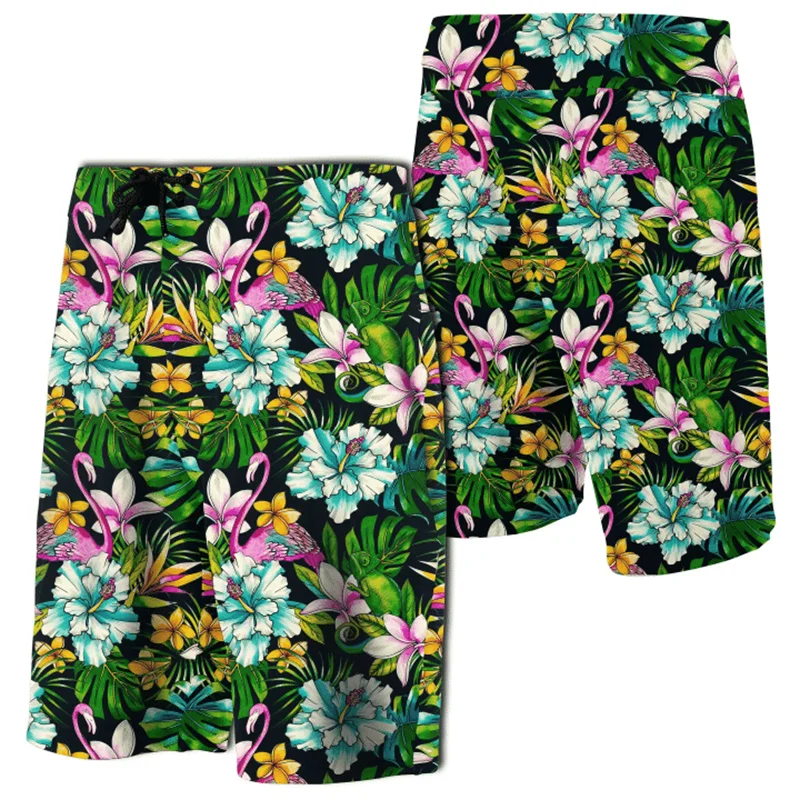 2024 Summer Beach Shorts Animals And Tropical Flowers Board Shorts 3D Print Hawaii Swim Trunks Ropa Hombre Short Pants Unisex